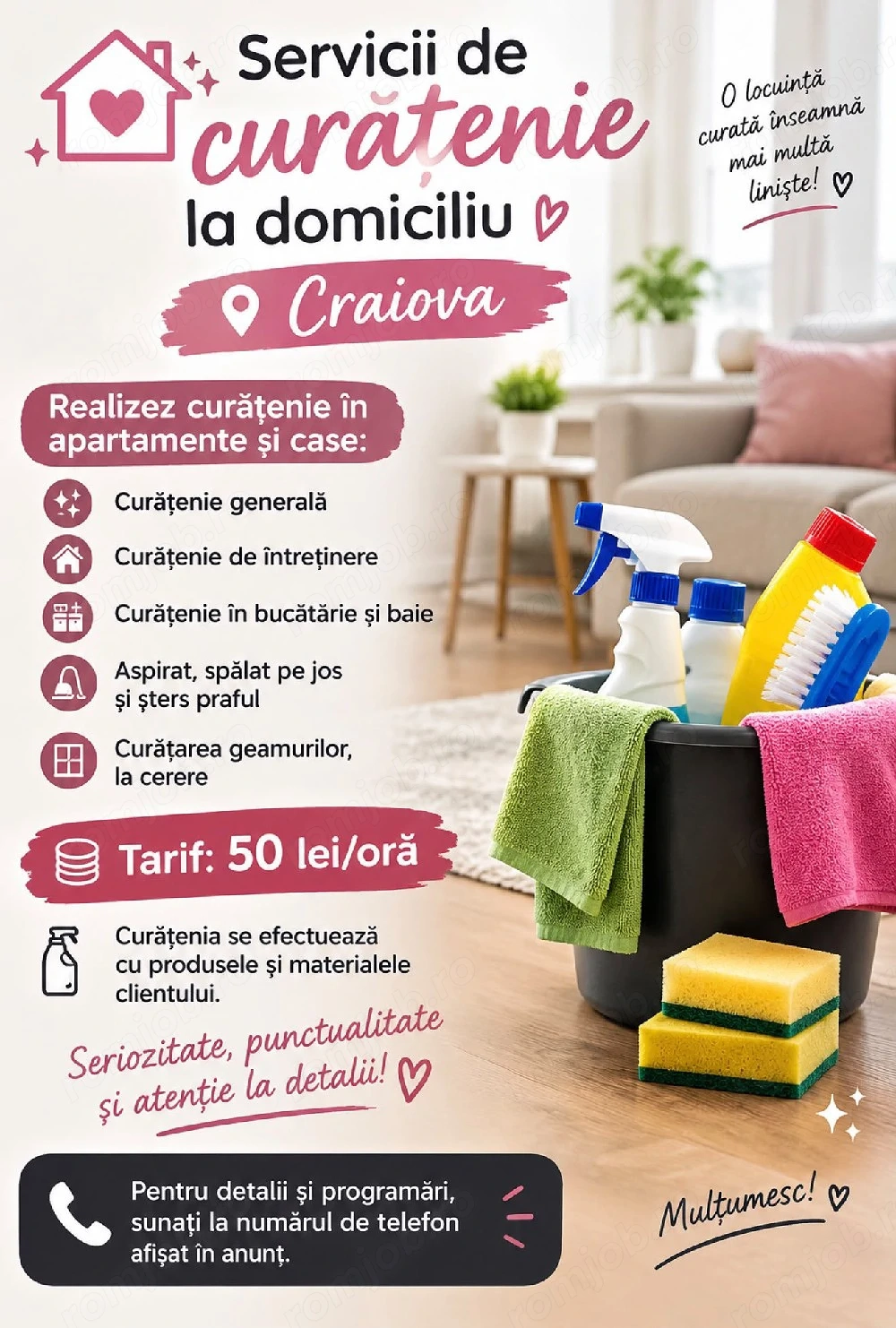 Servicii de curățenie la domiciliu 