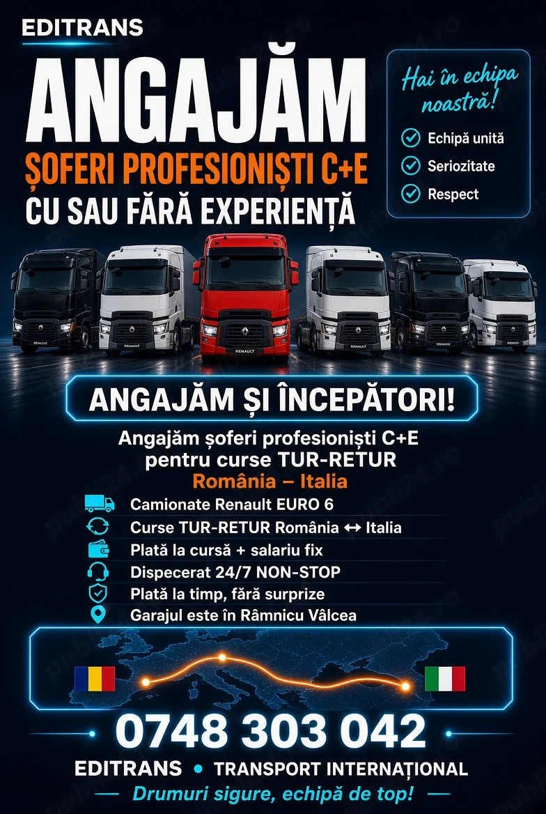 Angajăm șoferi profesioniști C+E.