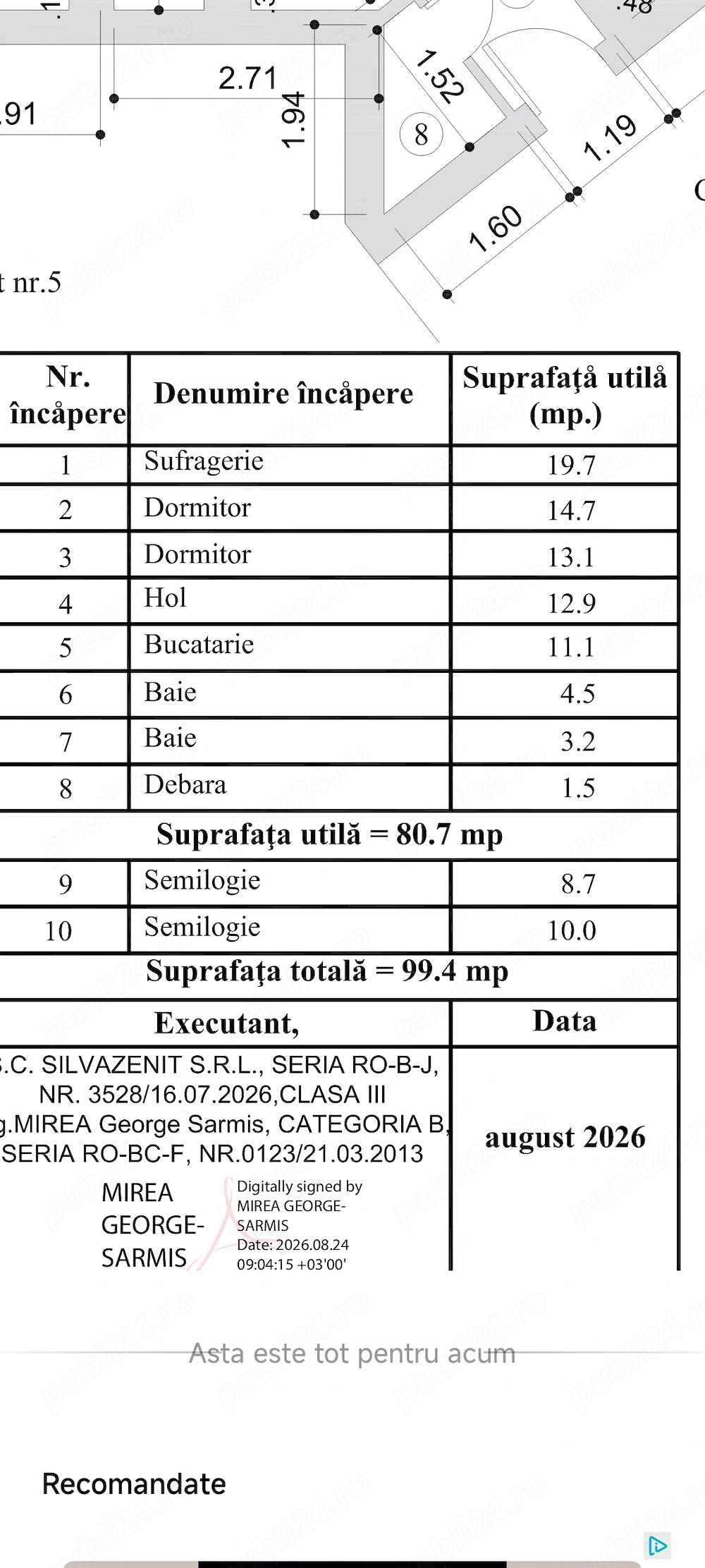 Apartament 99,4 mp situat in Târgu Ocna .