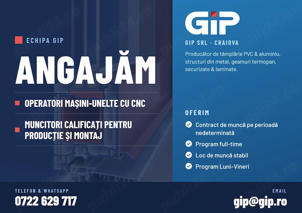 Angajam operator masini unelte cu CNC si muncitori calificati.