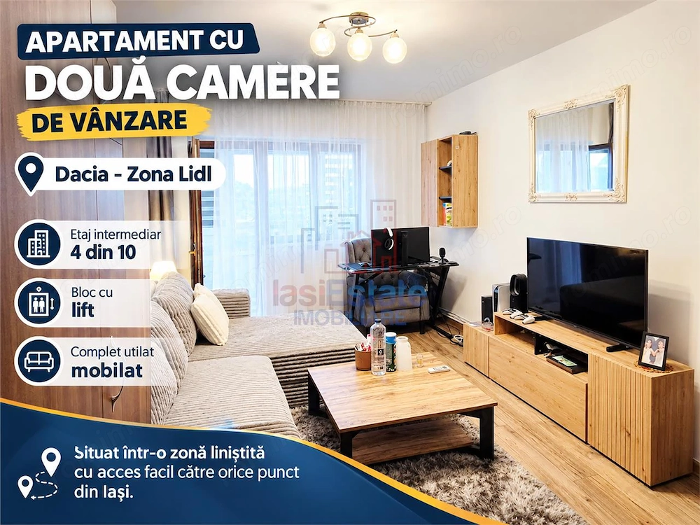 Apartament cu 2 camere de vanzare, renovat si mobilat