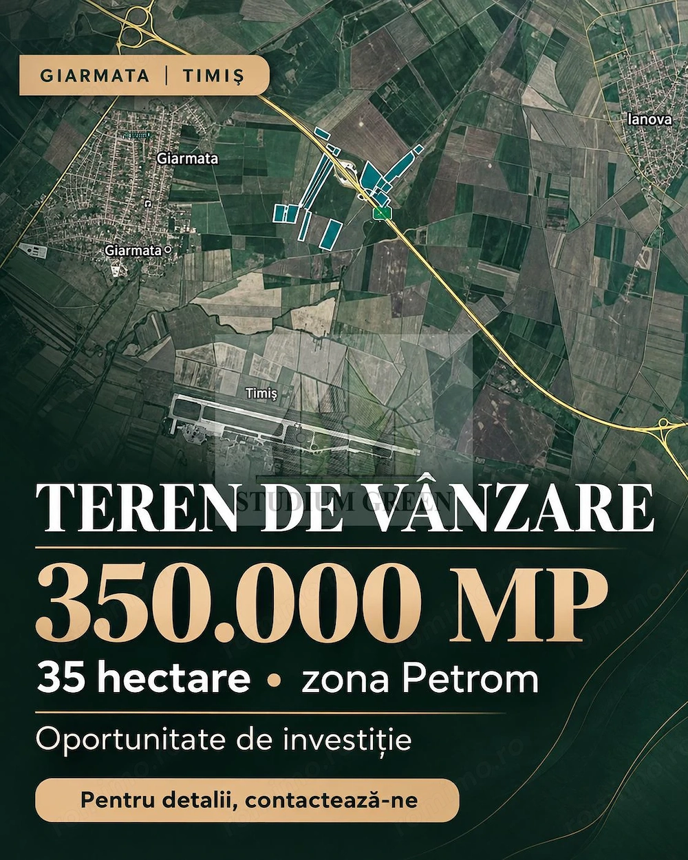 Proprietar vand teren in Giarmata- autostrada/ Petrom-350.000mp