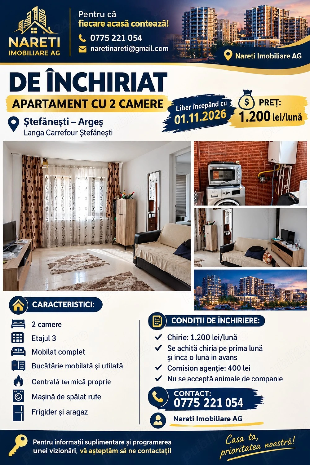 De inchiriat apartament 2 camere 