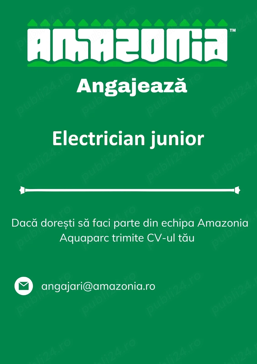 Amazonia aquapark angajeaza electrician junior   tehnician mentenanță 