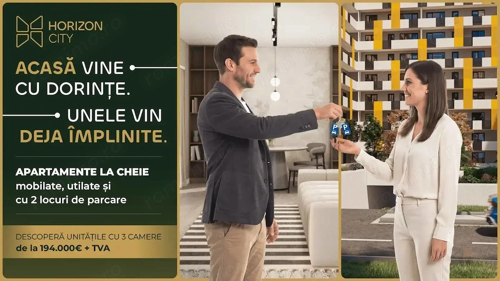 Horizon City Pipera | 3 Camere cu Mobilier și 2 Parcări Incluse