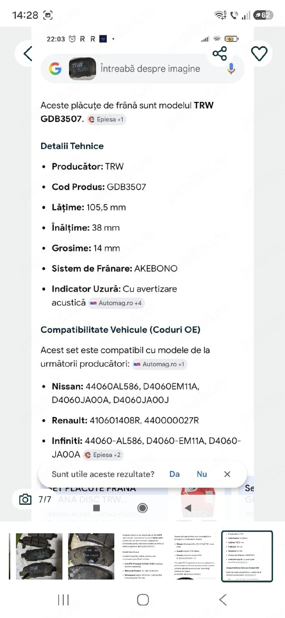 Set placute TRW spate si ATE fata Nissan Qashqai