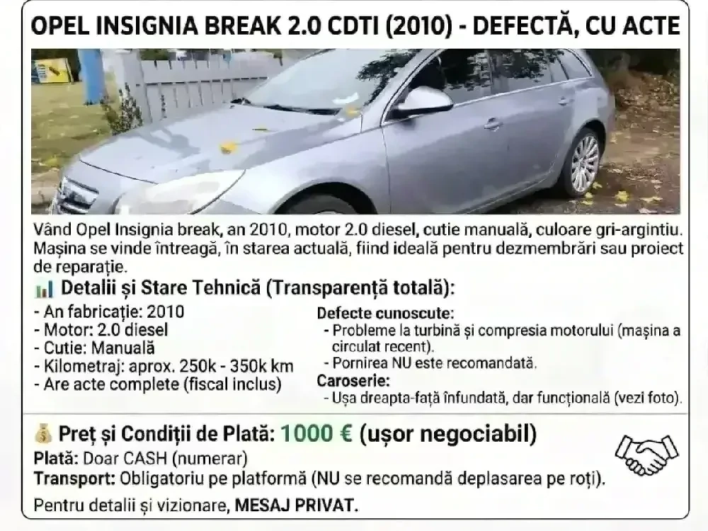 Opel Insignia  break 2.0 cdti(2010)defecta