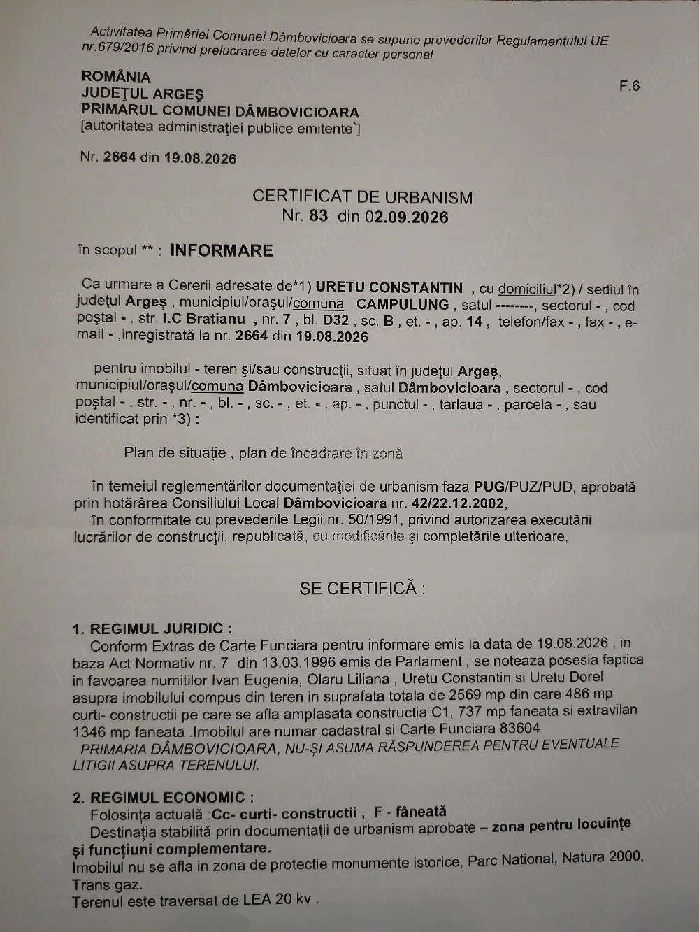 vand teren comună Dâmbovicioara