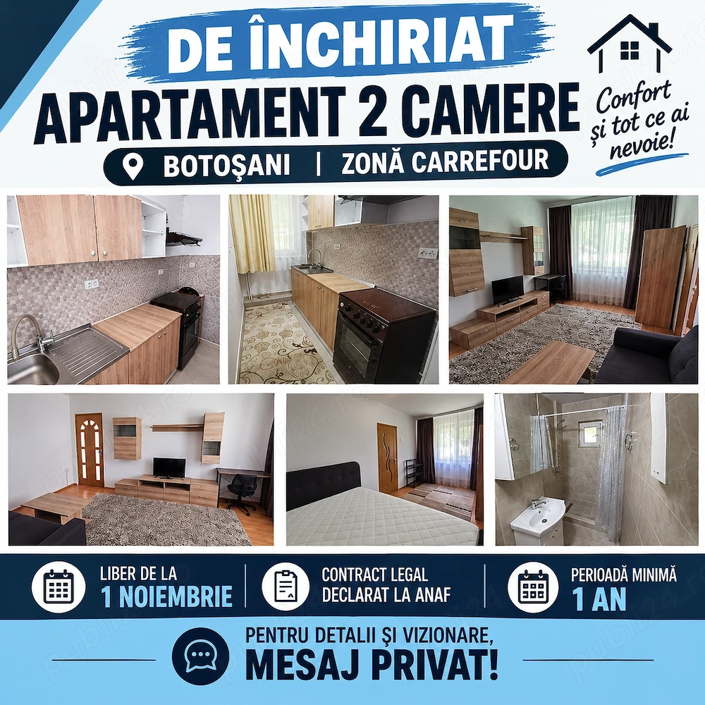 Închiriez apartament 2 camere, parter, renovat și mobilat  zona Carrefour, Botoșani