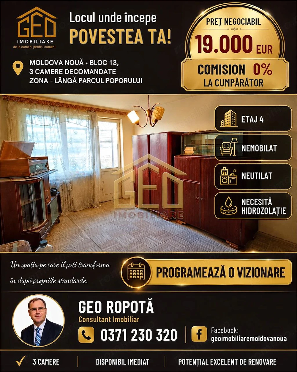 Apartament 3 camere in Moldova Noua