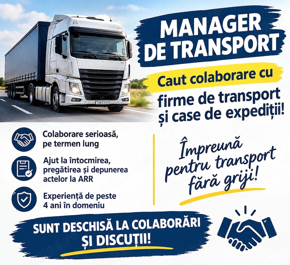 MANAGER DE TRANSPORT MARFĂ ATESTAT ARR    Caut firme de transport și case de expediții