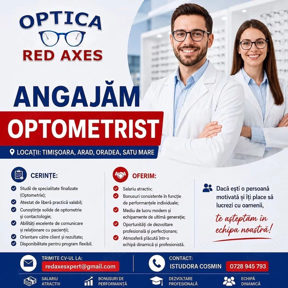 Angajăm optometrist-optică mobilă 