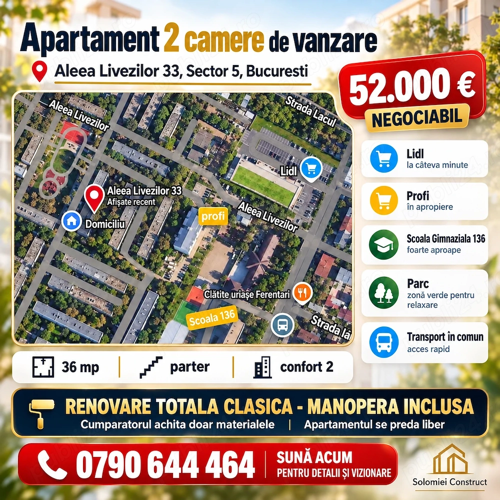 Apartament de vanzare cu renovarea inclusa in pret