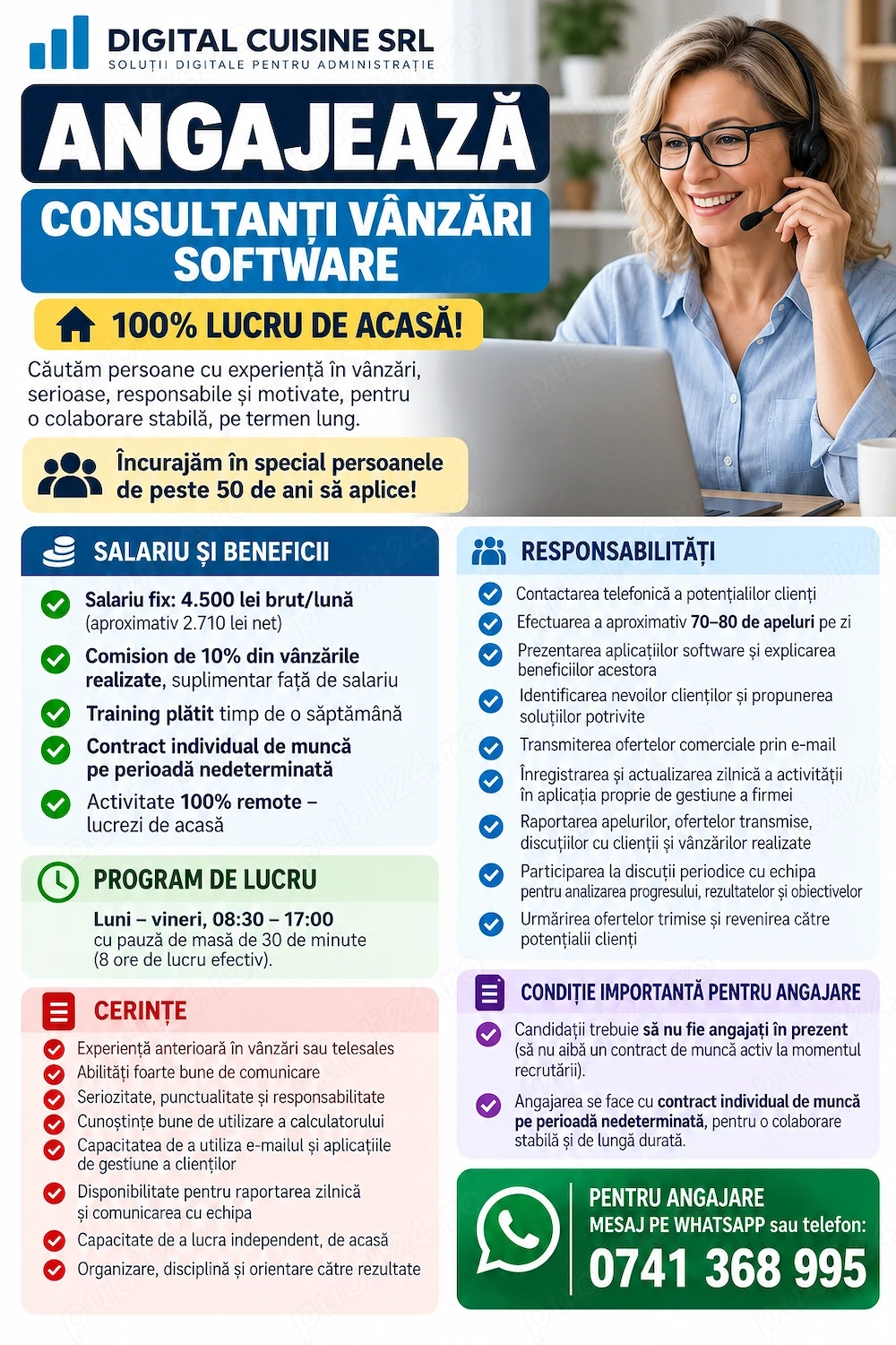 Digital Cuisine SRL angajează consultanți vânzări software   100% lucru de acasă!