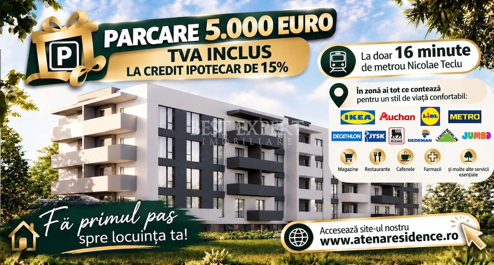 2 Camere Premium | Parcare Acoperită | Avans 15 % | Încălzire în Pardoseală 