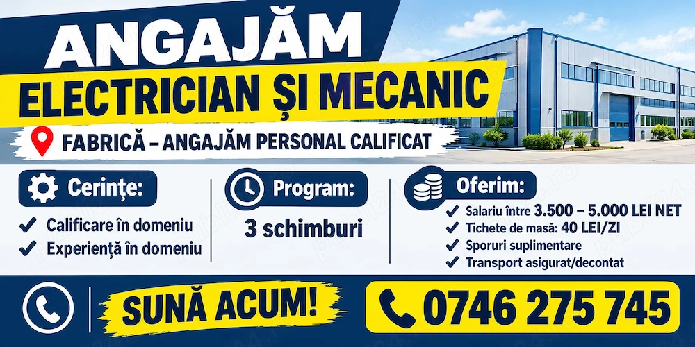 Electrician si mecanic intretinere si reparatii utilaje fabrica
