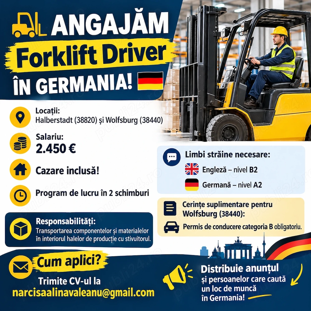 Angajam pe stivuitor in Germania