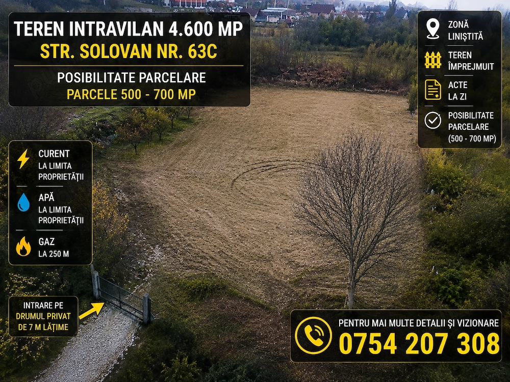 Întreg sau parcele  intabulat ,intravilan cuprinse intre 500-700mp drum privat 