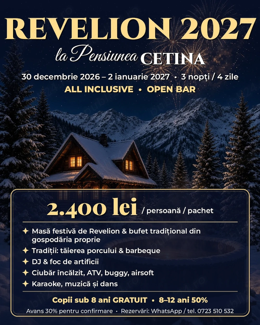 Revelion 2027 la Pensiunea CETINA, Rânca   All Inclusive, 2.400 lei persoană
