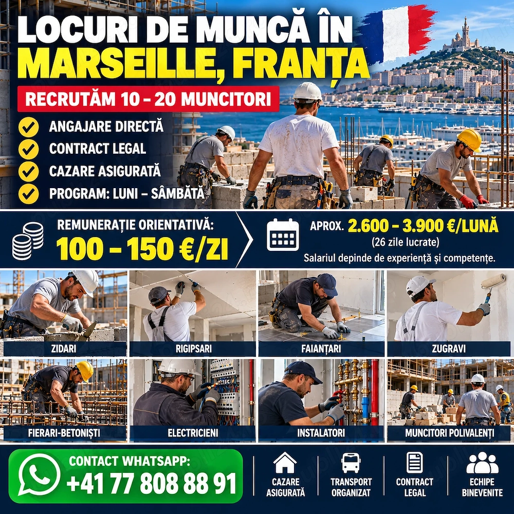 Angajăm 10 20 muncitori în construcții în Marsilia, Franța   Cazare asigurată!