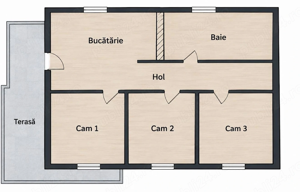 Parter de casă 3 camere, baie, bucatarie, beci   Pod de Fier, str. Brândușa 