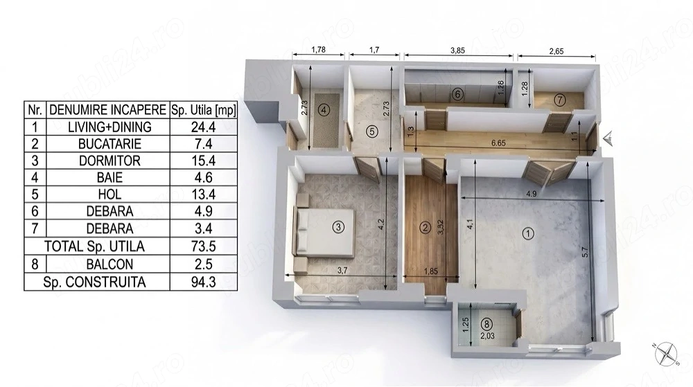 Apartament 2 camere   76mp   Bloc Nou