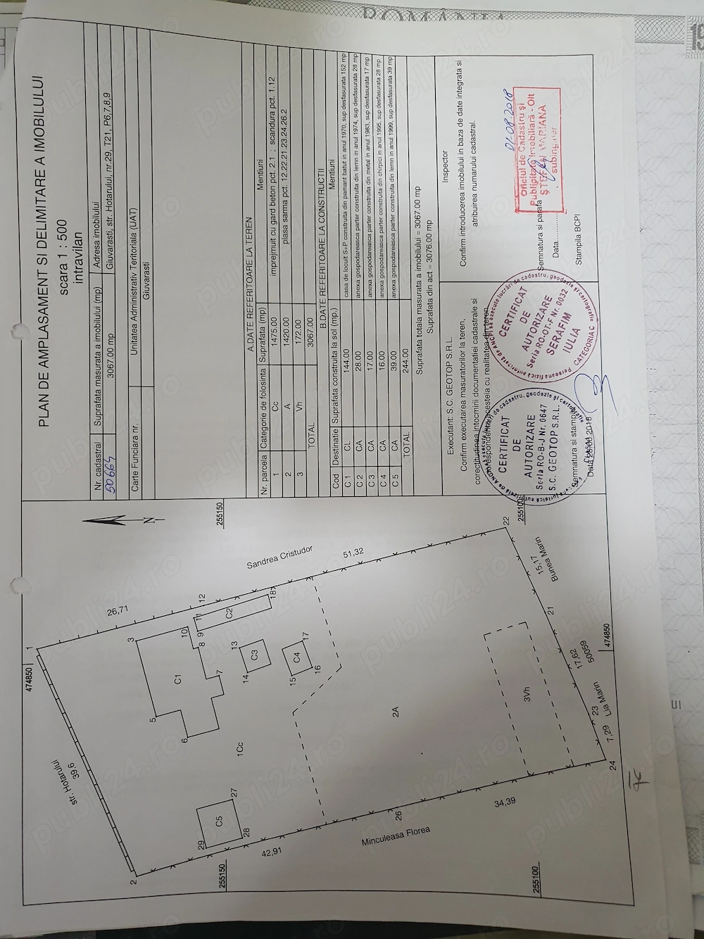 Giuvărăști, teren 3067mp + Casă tip Parter