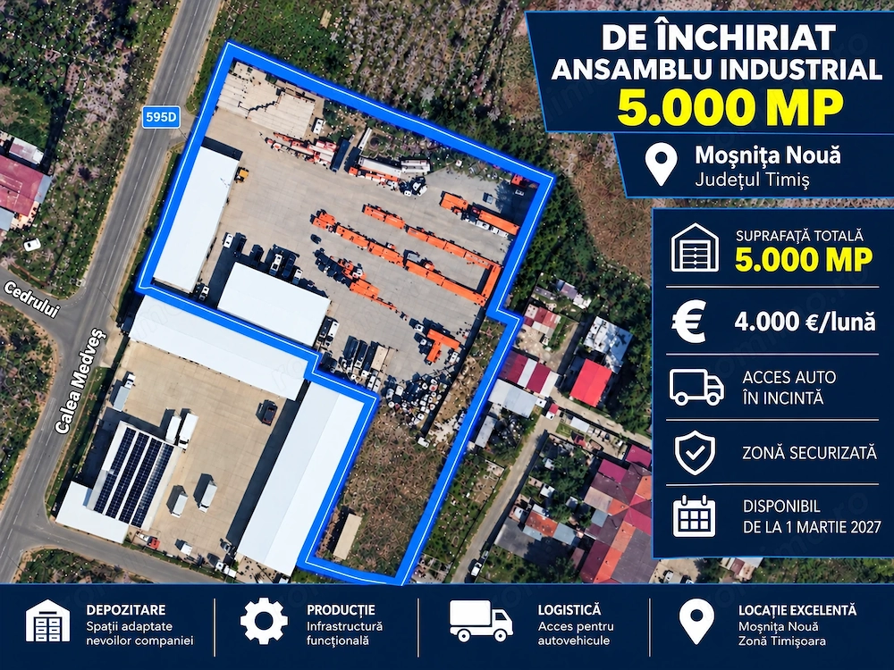 De închiriat direct de la proprietar   ansamblu industrial 5.000 mp   Moșnița Nouă, Timișoara