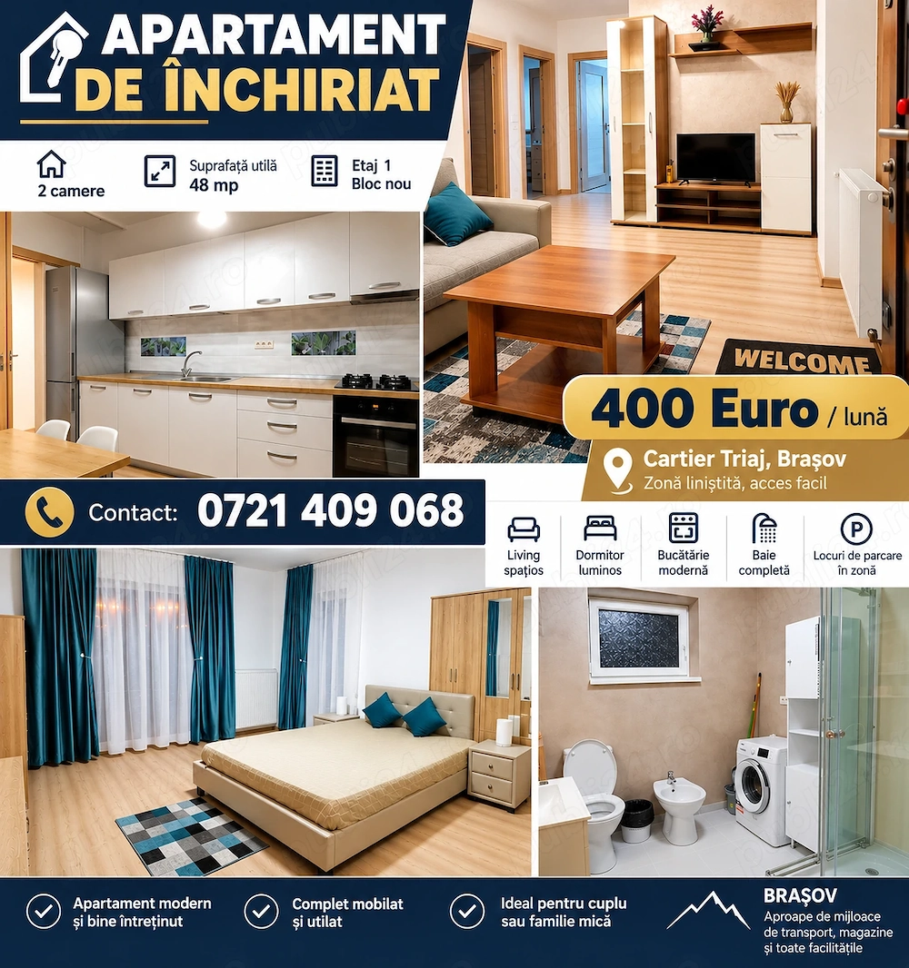 Proprietar - inchiriez apartament 2 camere bloc nou Triaj