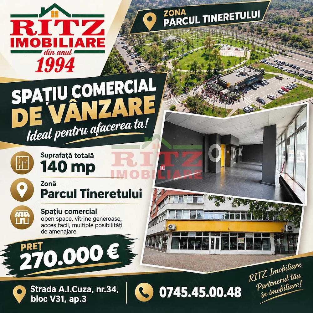 Nou! Sp. com. 140 mp, Zona Parcul Tineretului Gara!