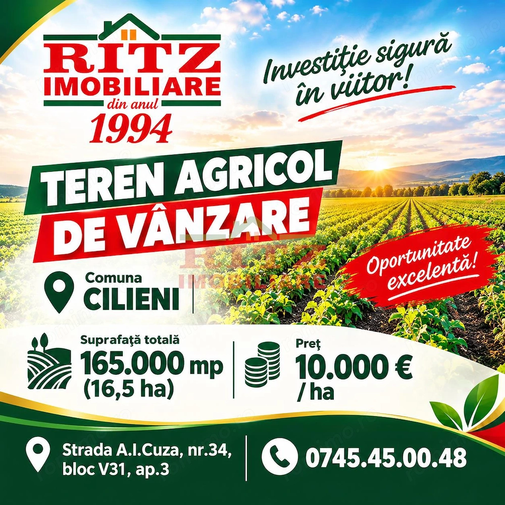 Teren 16,5 HA Cilieni-compact,acces 3 drumuri, acte la zi