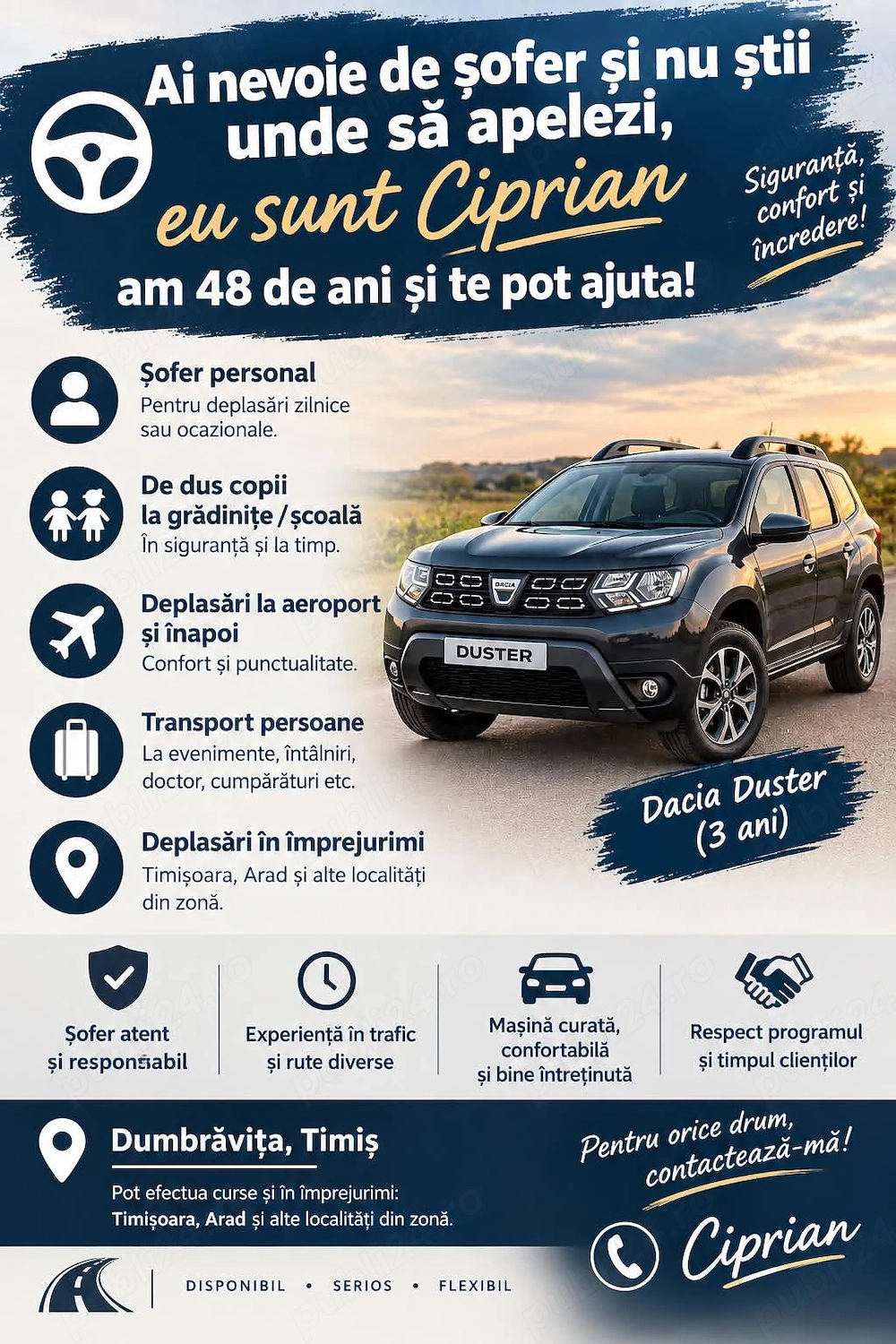 Ofer servicii de Șofer personal Timișoara și Împrejurimi nonstop!