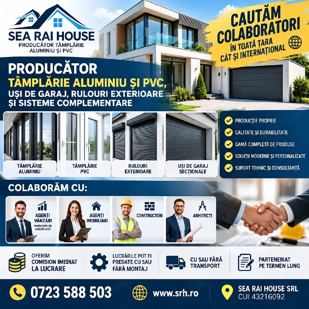 Colaborare vânzări tâmplărie PVC și aluminiu, rulouri exterioare, usi de garaj.