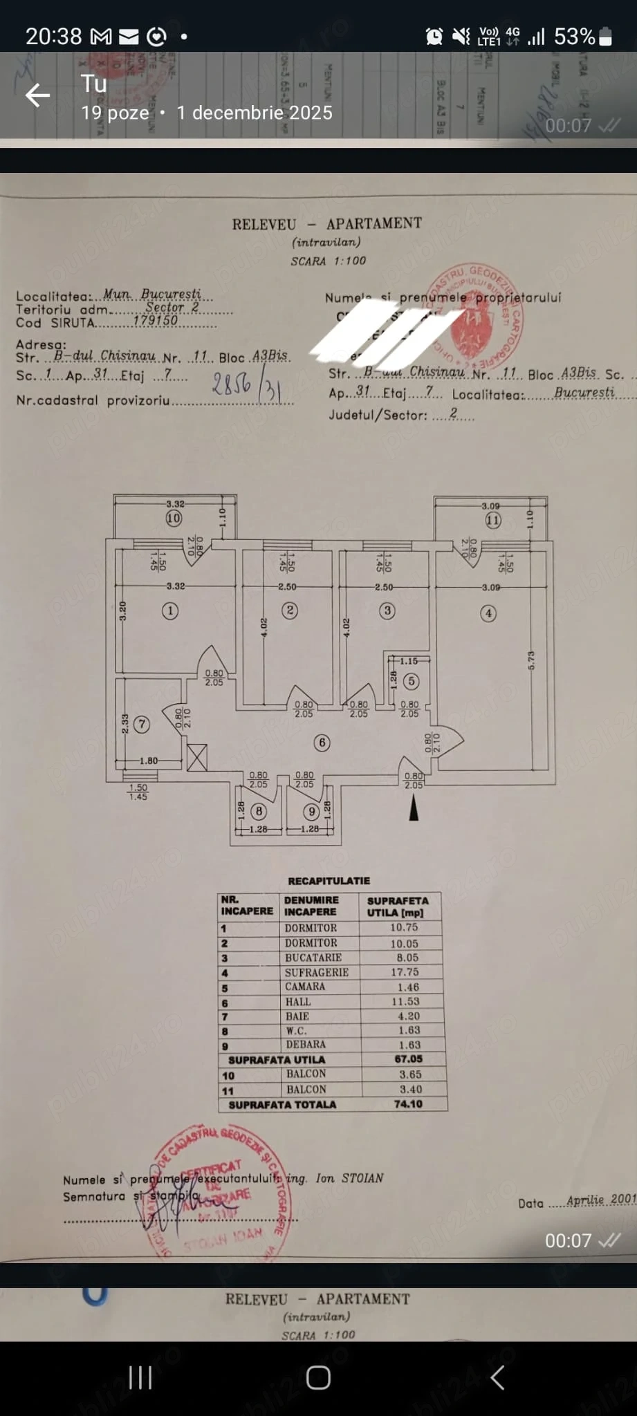 APARTAMENT 3cam,  2 baii, 2 balcoane,  75mp utili, Blv Chisinau nr 11