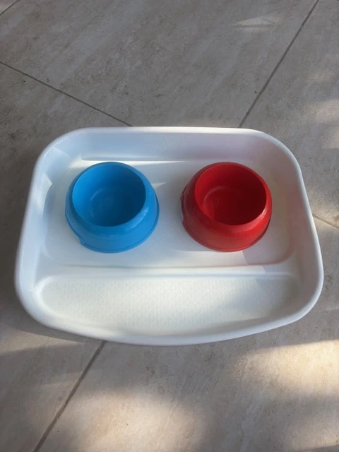 Tava suport cu 2 castroane pentru pisicuțe căței, 2 x 1.4 l