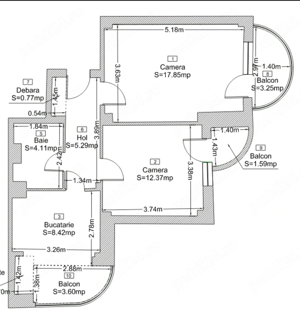 Apartament 2 camere decomandate, 54 mp, 2 balcoane, Mărăști, str. Fabricii