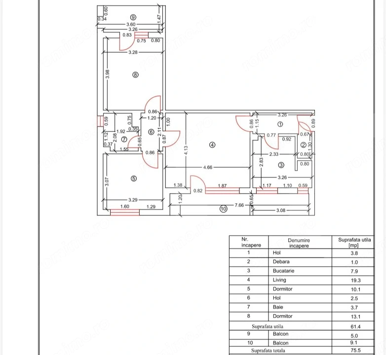 Apartament 3 camere, 2 balcoane, 75,5 mp – Craiovița Nouă