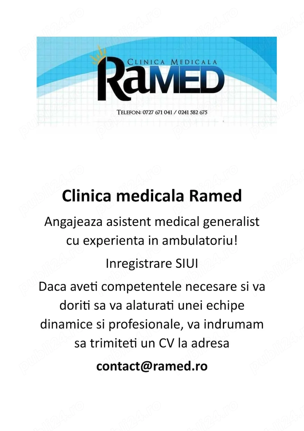 Clinica Ramed Angajeaza asistent medical generalist