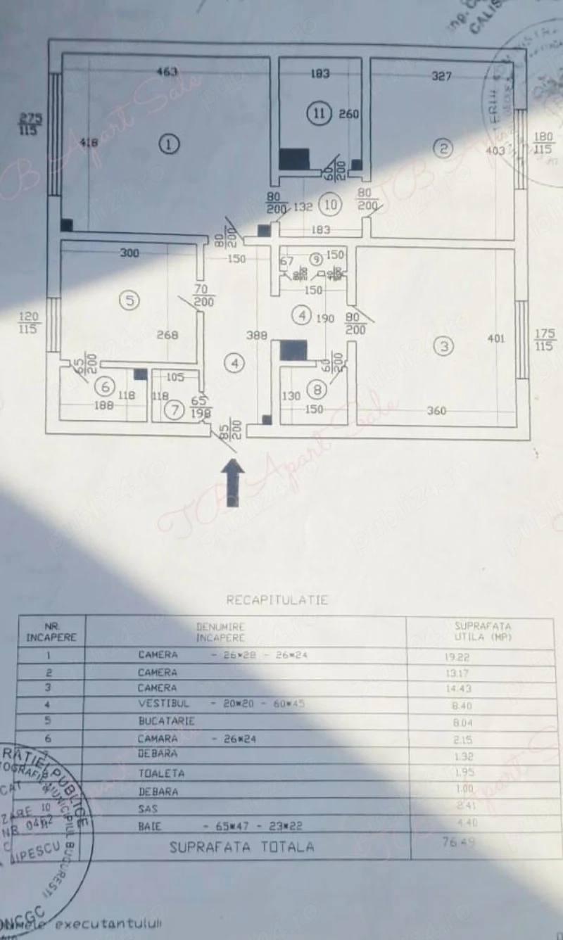 Apartament 3 camere Vitan Mall   77mp  Centrala proprie