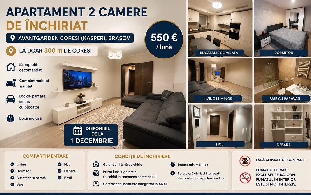 apartament kasper coresi 2 camere decomandat