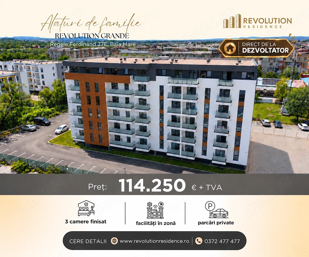 COMISION 0% Apartament 3 camere finisat - Regele Ferdinand 77E, Baia Mare
