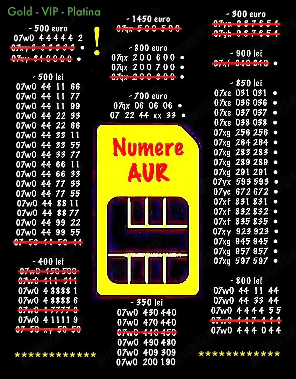 Numere Vip Aur Gold * Numar telefon Platinum * Cartela