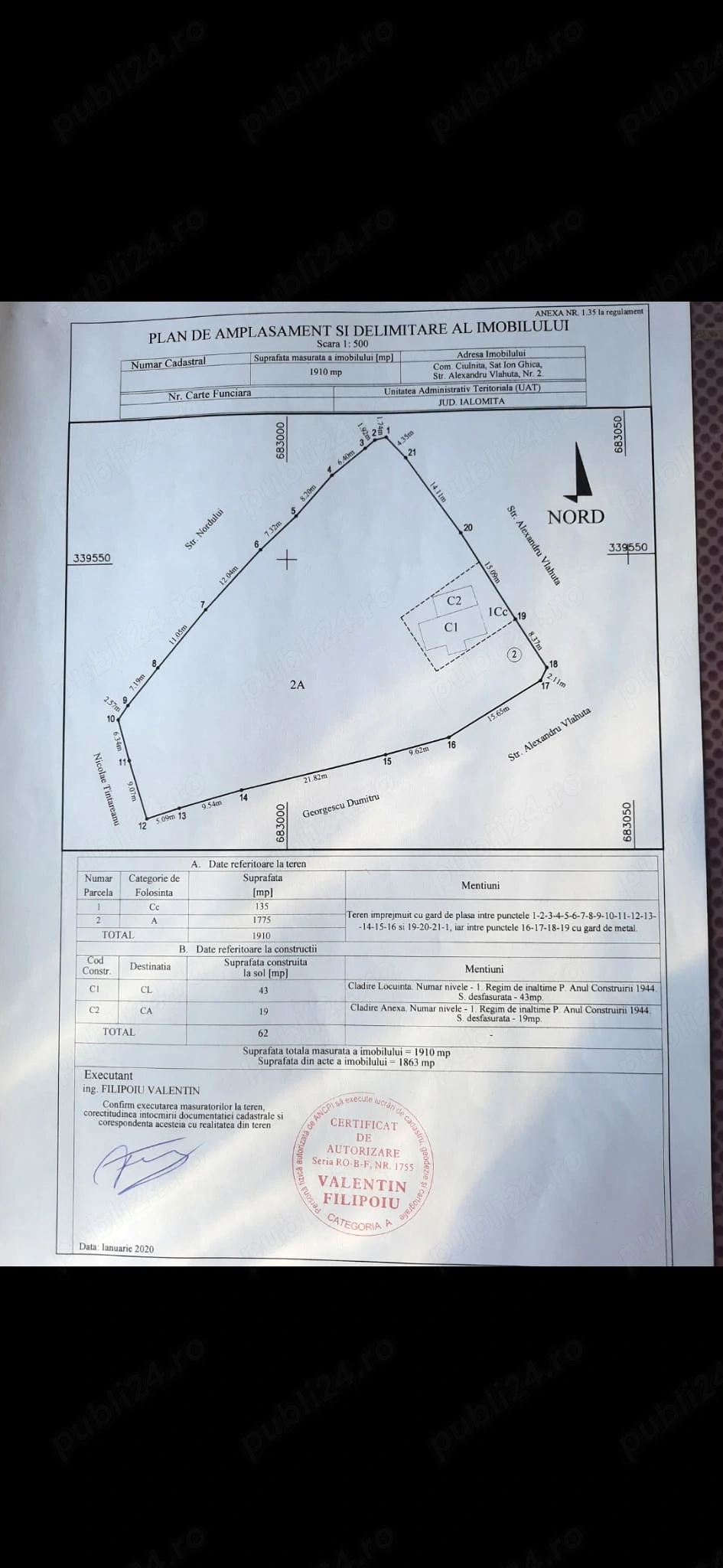 TEREN intravilan de vanzare   1.910 mp   com CIULNIȚA, sat ION GHICA, IALOMIȚA