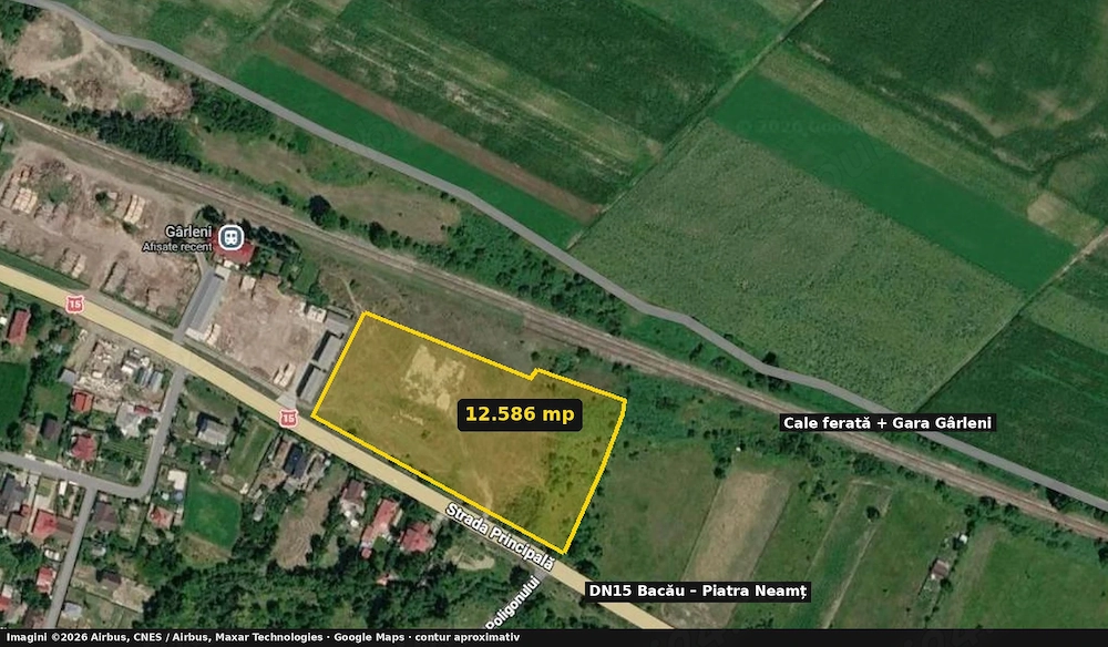 Teren industrial 12.586 mp, DN15 + cale ferata, PUZ aprobat, Garleni - LICITATIE