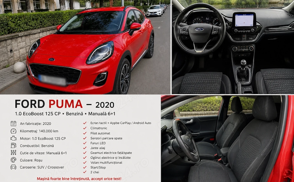 Ford Puma 1.0 EcoBoost Hybrid, 2020   125 CP, cutie manuală 6+1, anvelope de iarna.