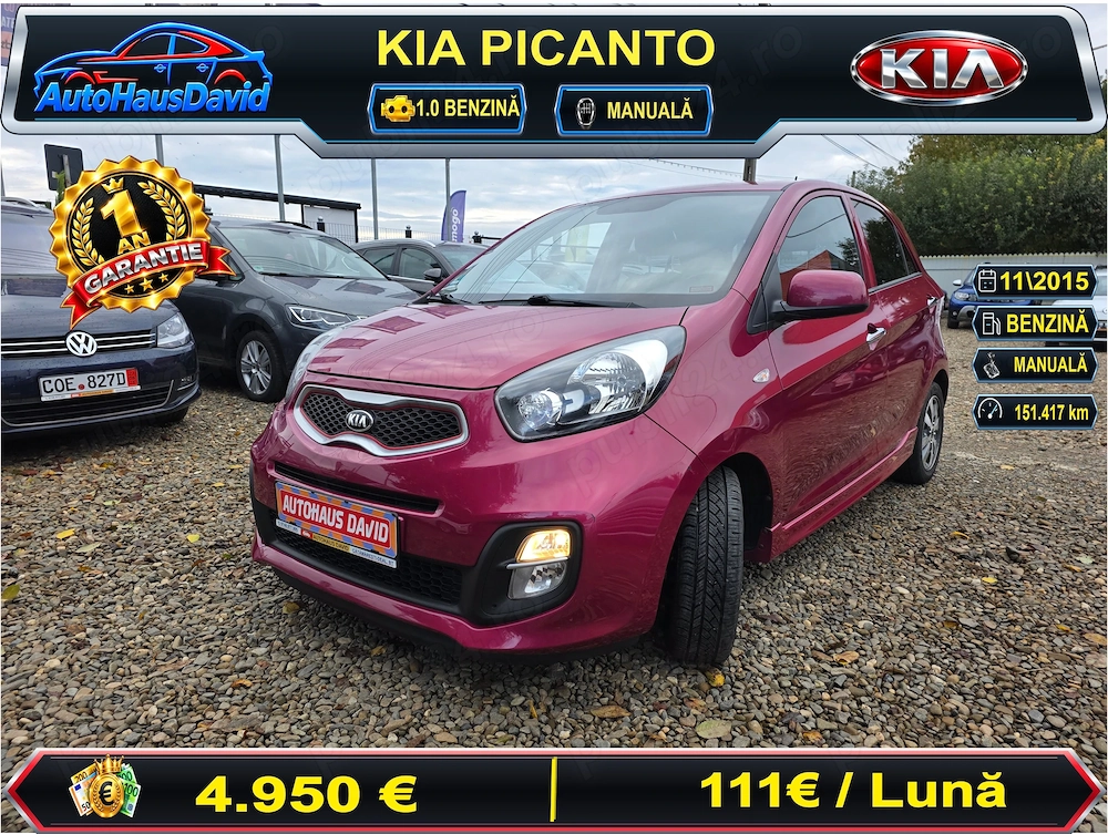 kia picanto 1.0 benzina 70 cp euro 5 unic proprietar incalzire scaune