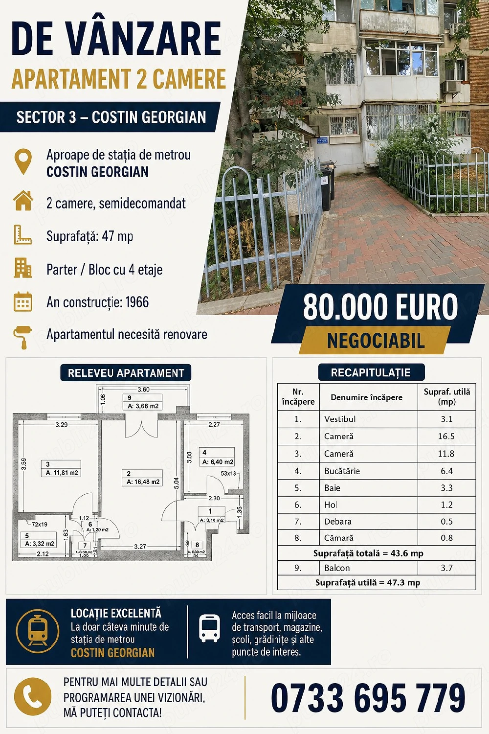 Apartament 2 camere Costin Georgian