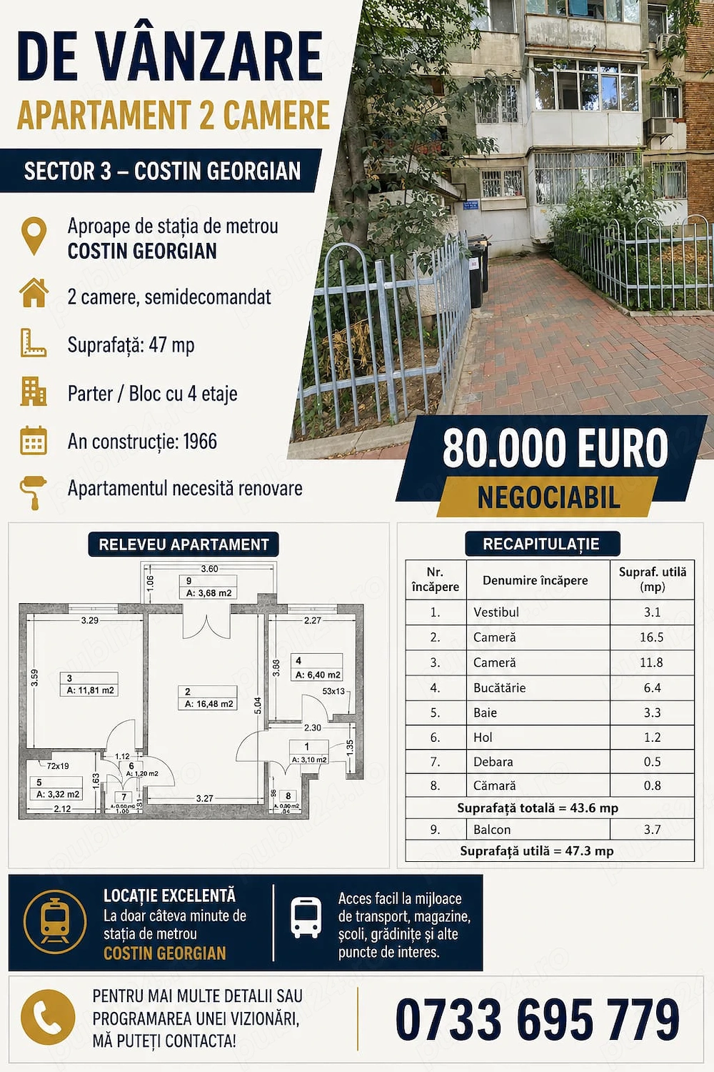 Apartament de vânzare 2 camere Costin Geogian