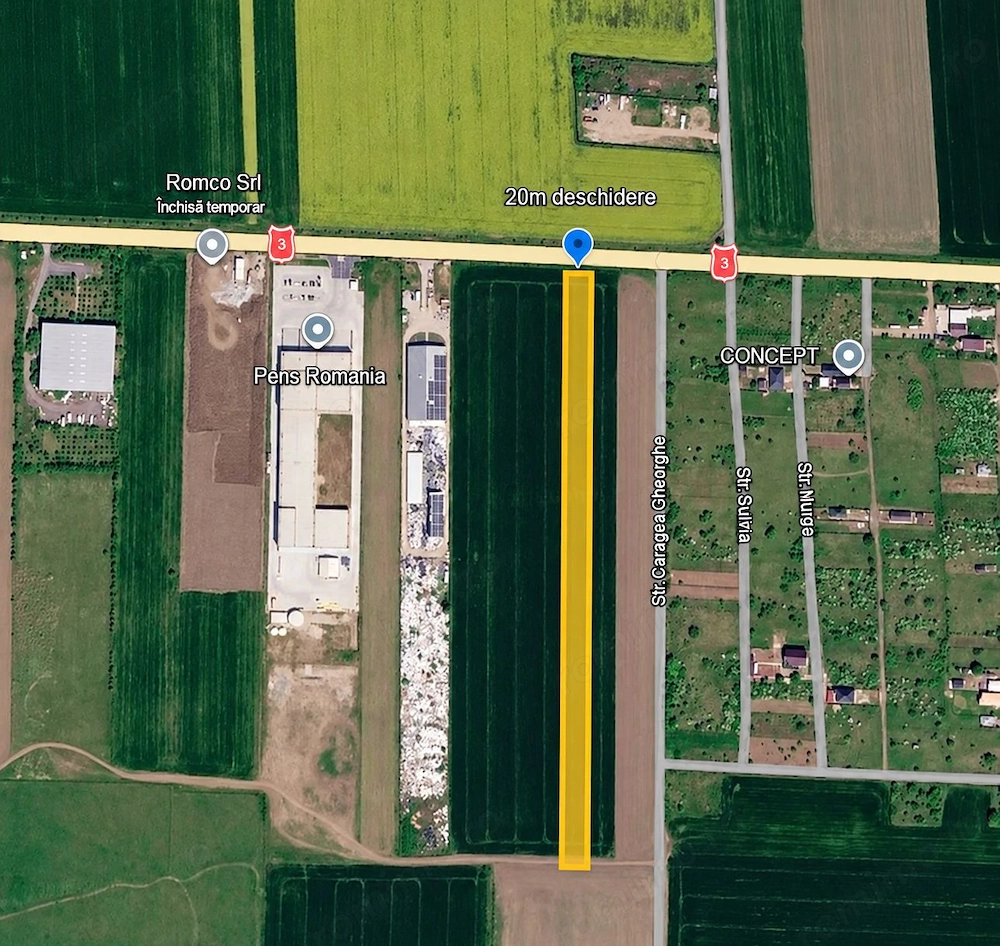 Teren industrial 10.000–20.000 mp, front DN3 – Brănești
