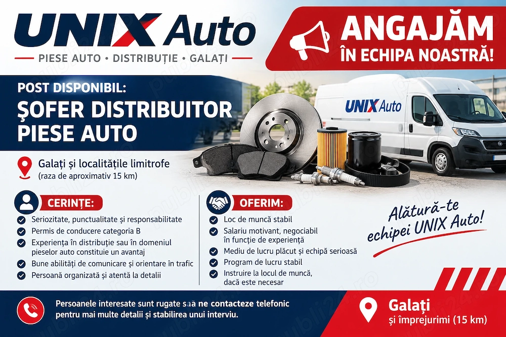 Angajam sofer distribuitor piese auto full time 8h